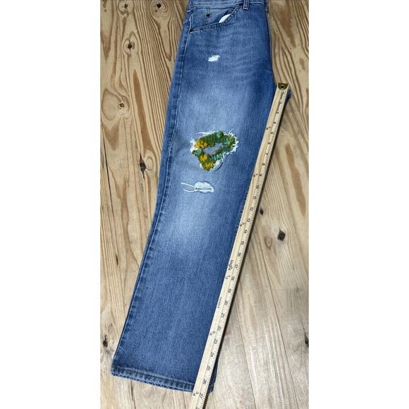 LEVI'S 517 1969 Bootcut Cropped Distressed Ripped Orange Tab Jeans Womens 29 - Picture 6 of 6